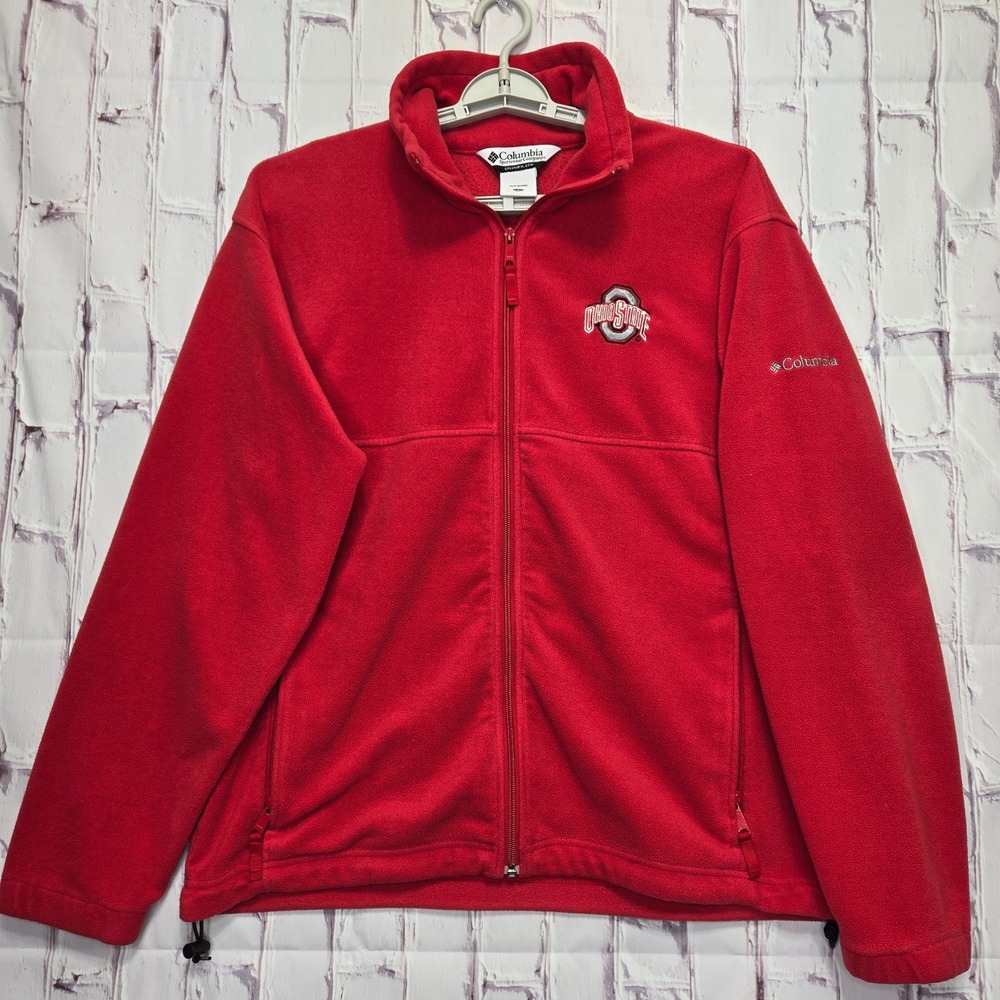 Columbia Fleece Jacket Red Ohio State Buckeyes NCAA Sportswear Mens Large
